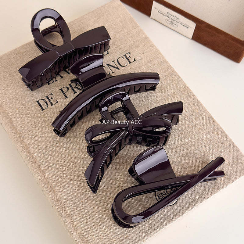 E廠-巧克力棕色蝴蝶結抓夾女2025新款高級感後腦勺髮夾盤髮鯊魚夾髮飾「27614」25.10-5