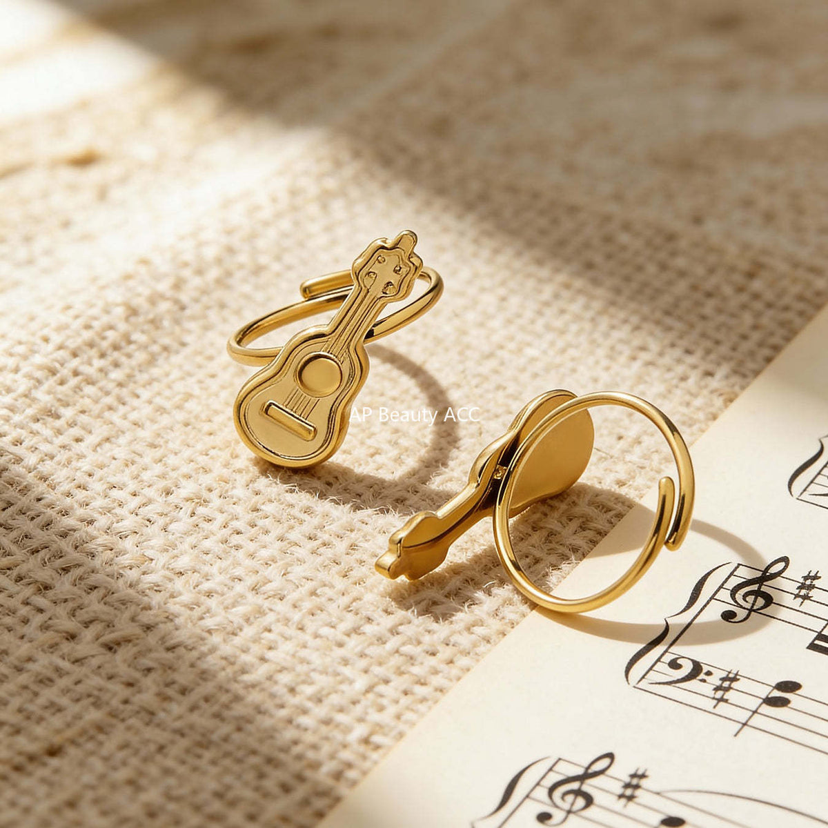 B廠-不鏽鋼小吉他開口戒指鍍18k真金學院風個性潮酷配飾ins小眾設計感「A542」25.12-3