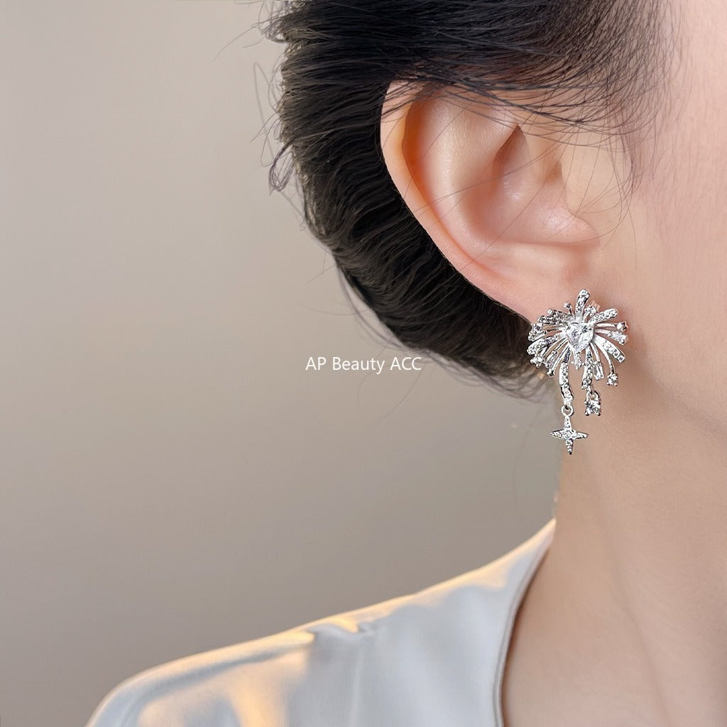 A廠-時尚高級感煙火925銀針芒星流蘇設計感新款耳飾工廠耳環飾品「7022」25.11-1