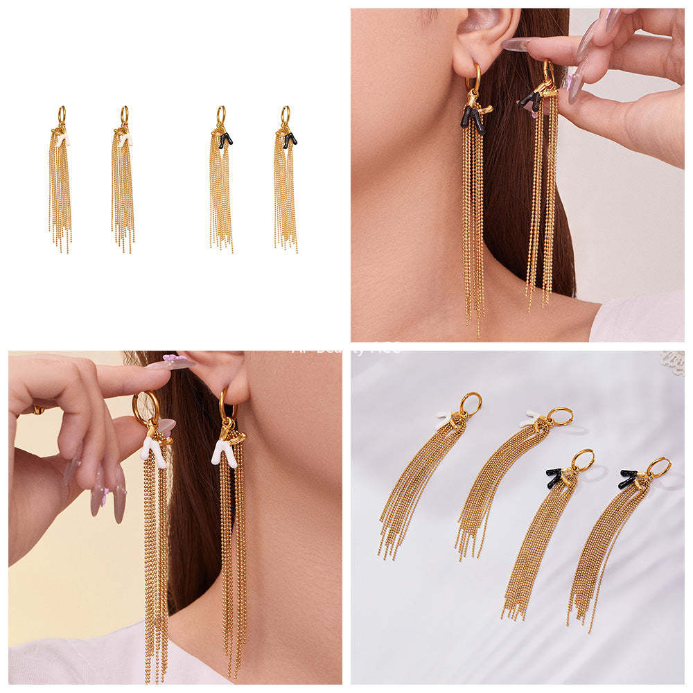 B廠-不鏽鋼K字母滴油流蘇吊墜耳環ins法式潮流個性耳飾鍍18k金「F116」25.10-5