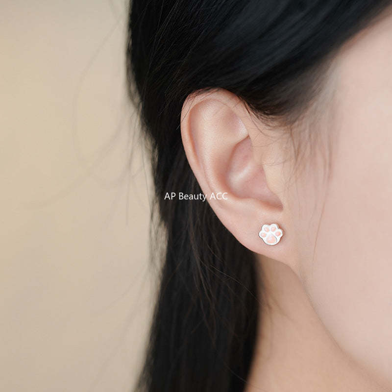 D廠-S999足銀貓爪耳環可愛少女心卡通睡覺免摘萌趣寵物耳飾批發「YC3004E_1」25.11-3