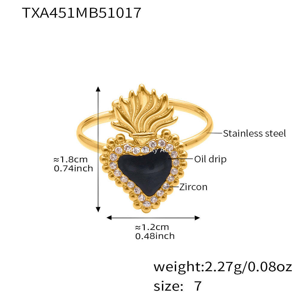 B廠-5A鋯石皇冠愛心滿鑽開口戒指項鍊耳環套裝不鏽鋼鍍18k真金「TXP450」25.10-4
