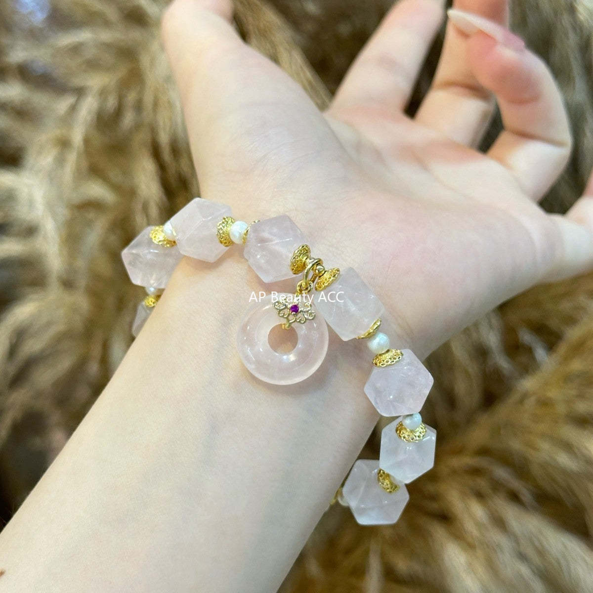 AS廠-天然粉水晶隨型平安扣吊墜甜美手鍊手串DIY設計珍珠時尚批發「l2973」25.11-3