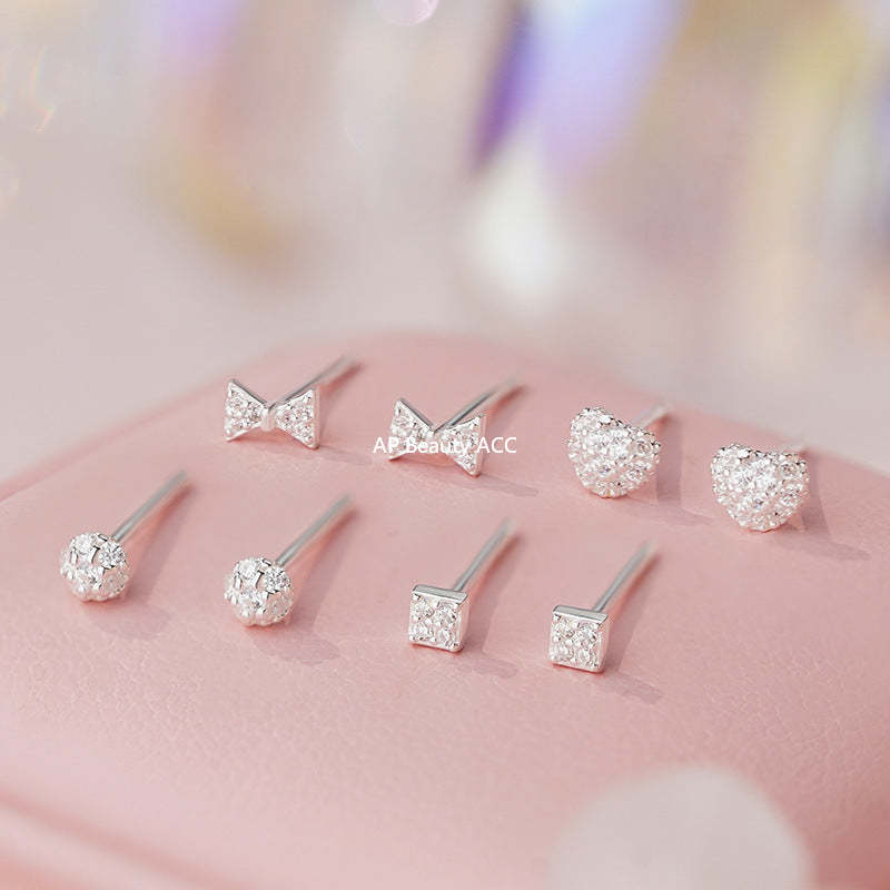 D廠-S999足銀愛心方形蝴蝶結圓形耳環輕奢小眾設計氣質清新耳飾批發「YC2652E_1」25.11-1