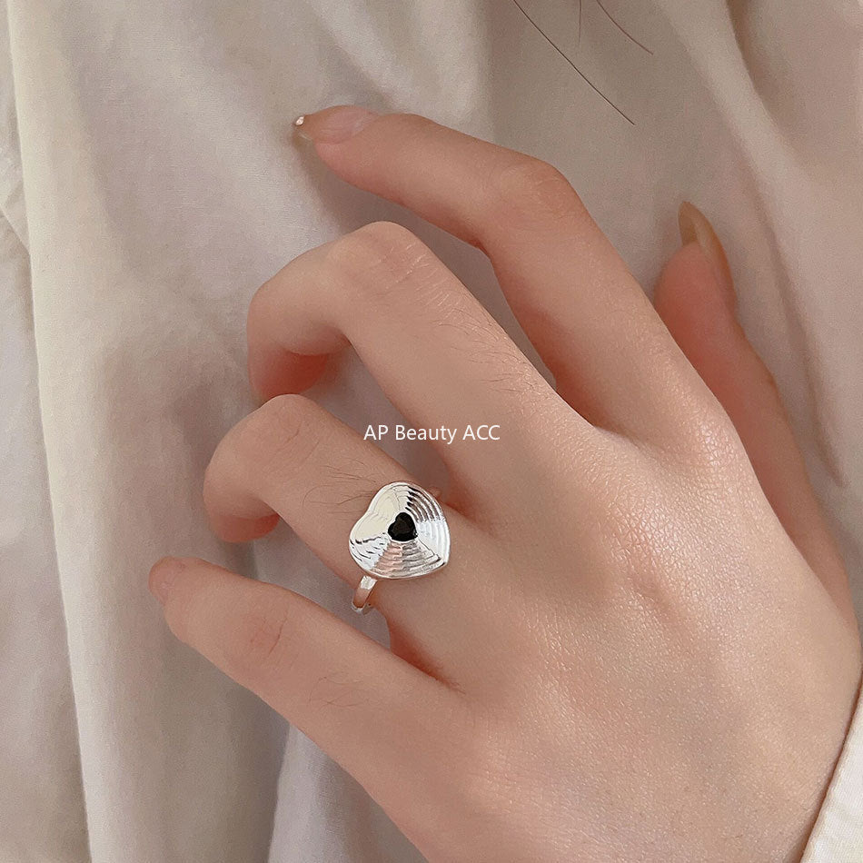 F廠-韓版飾品925純銀愛心戒指個性小紅書INS簡約戒指指環首飾「J1932」25.10-2