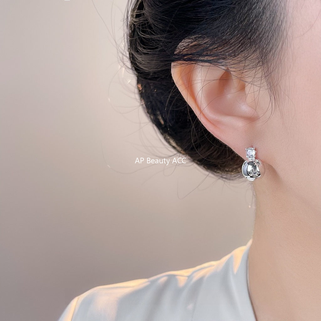 A廠-甜酷風微鑲鋯石芒星925銀針半圓幾何高級感個性新耳飾工廠 耳釘「7056」25.11-2