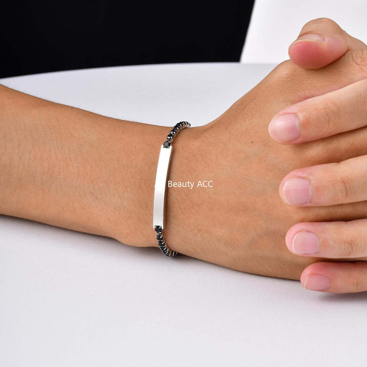 G廠-不鏽鋼歐美簡約百搭黑鋯石鏈小眾感設計彎牌手鍊鋼色「BR-2709」25.12-2