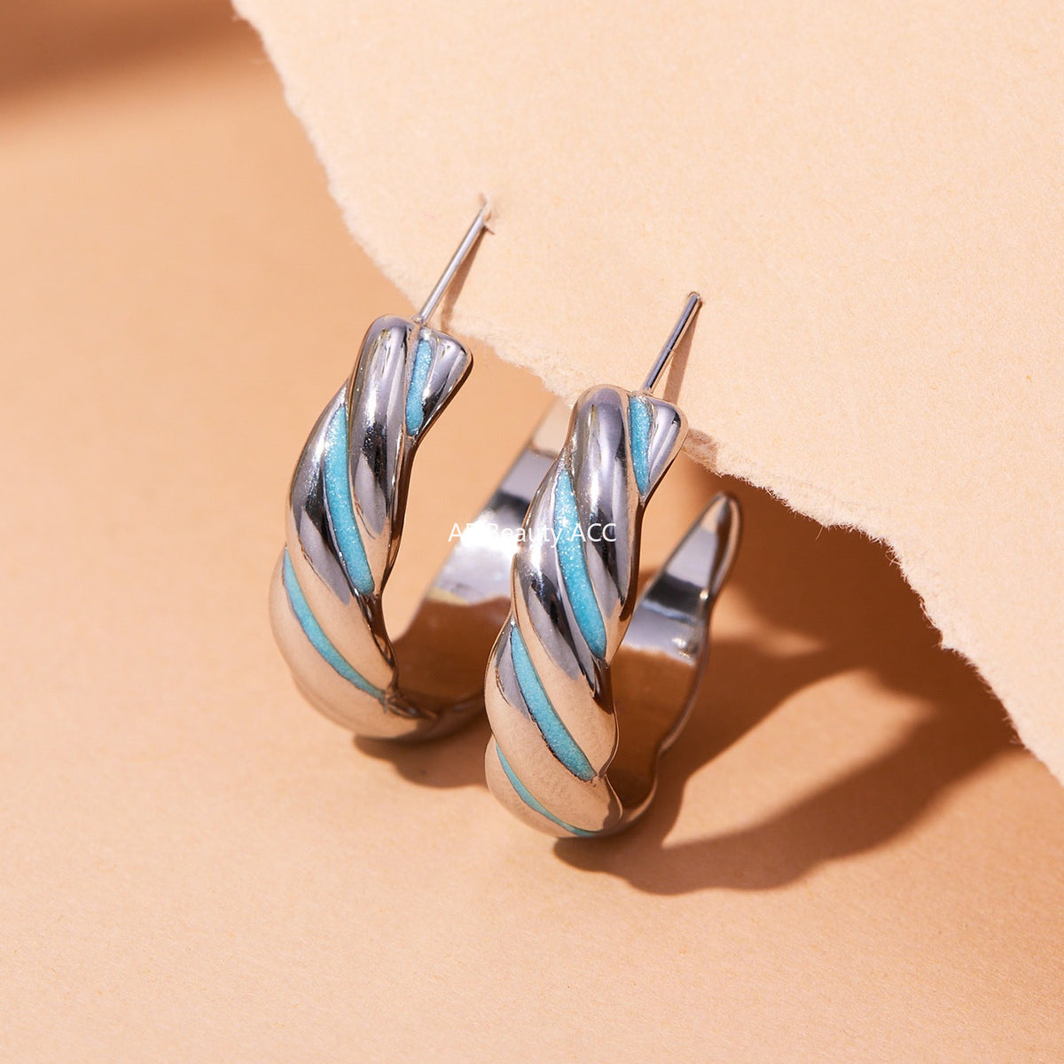 B廠-新款不鏽鋼幾何扭紋滴油耳環琺瑯彩釉時尚個性耳飾鍍18k金「F812」25.11-1