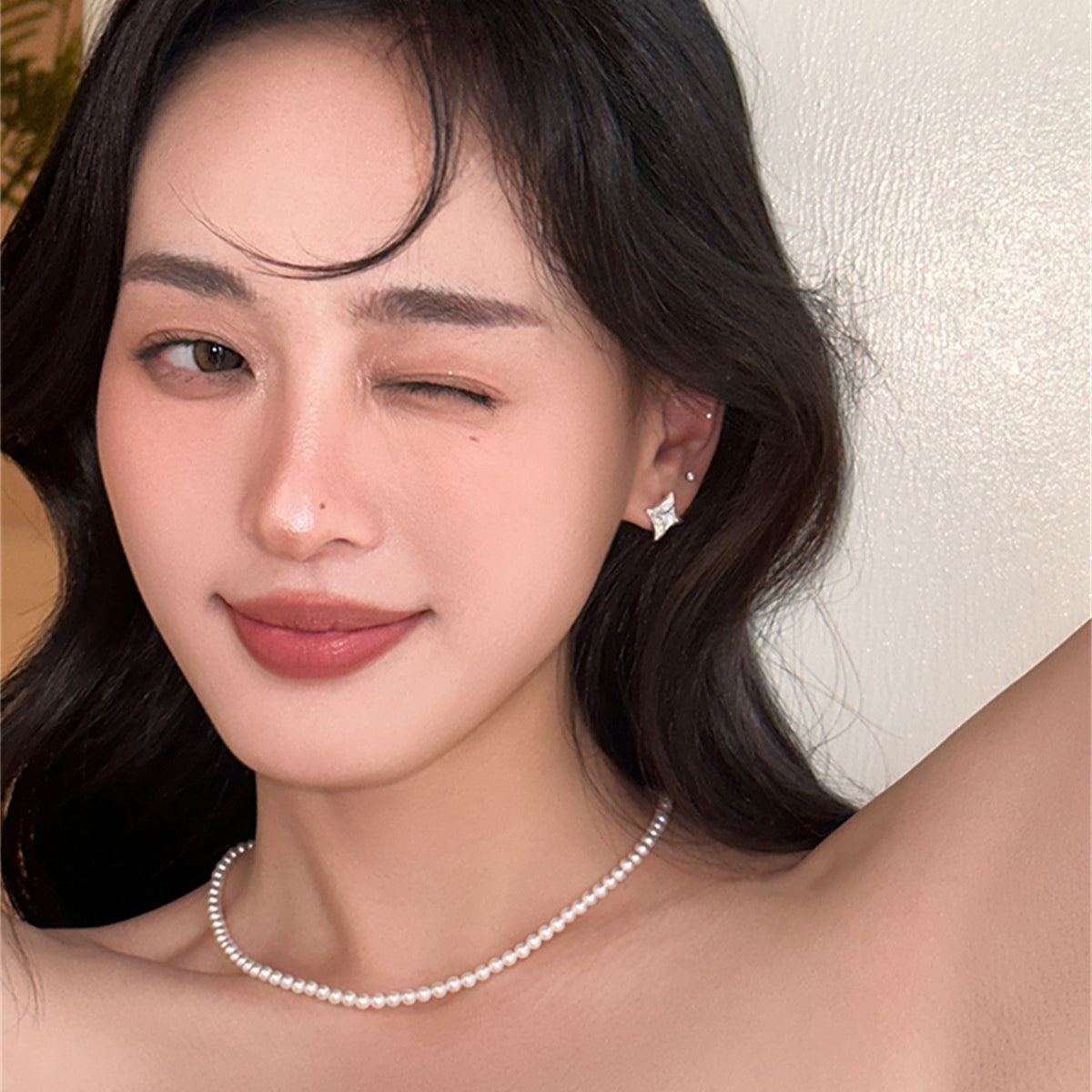 C廠-925銀針幾何四芒星耳釘女輕奢高級感鋯石耳環小眾時尚精緻耳飾「EH-3812」25.07-2