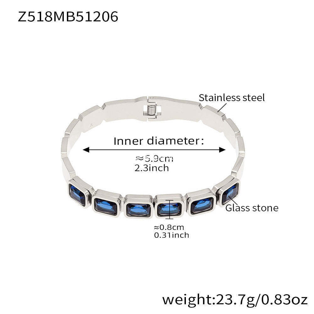 B廠-不鏽鋼方形彩色玻璃石手鐲ins小眾設計歐美潮酷飾品鍍18k金不掉色「Z518」25.12-2