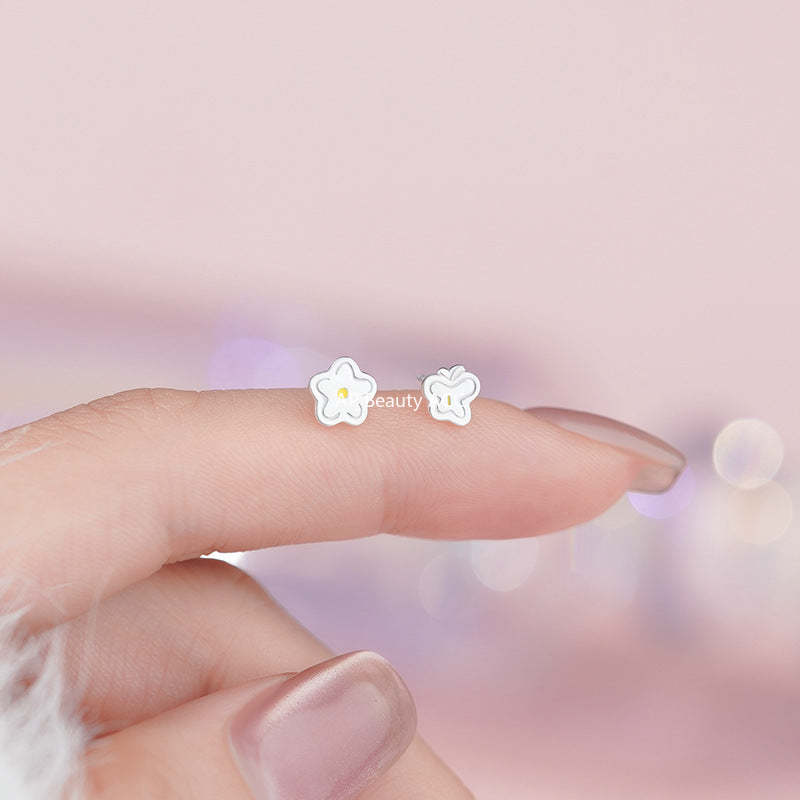 D廠-S999足銀花朵蝴蝶不對稱耳釘清新森系田園風溫柔甜美養耳洞小眾耳飾「YC4631E_1」25.11-3