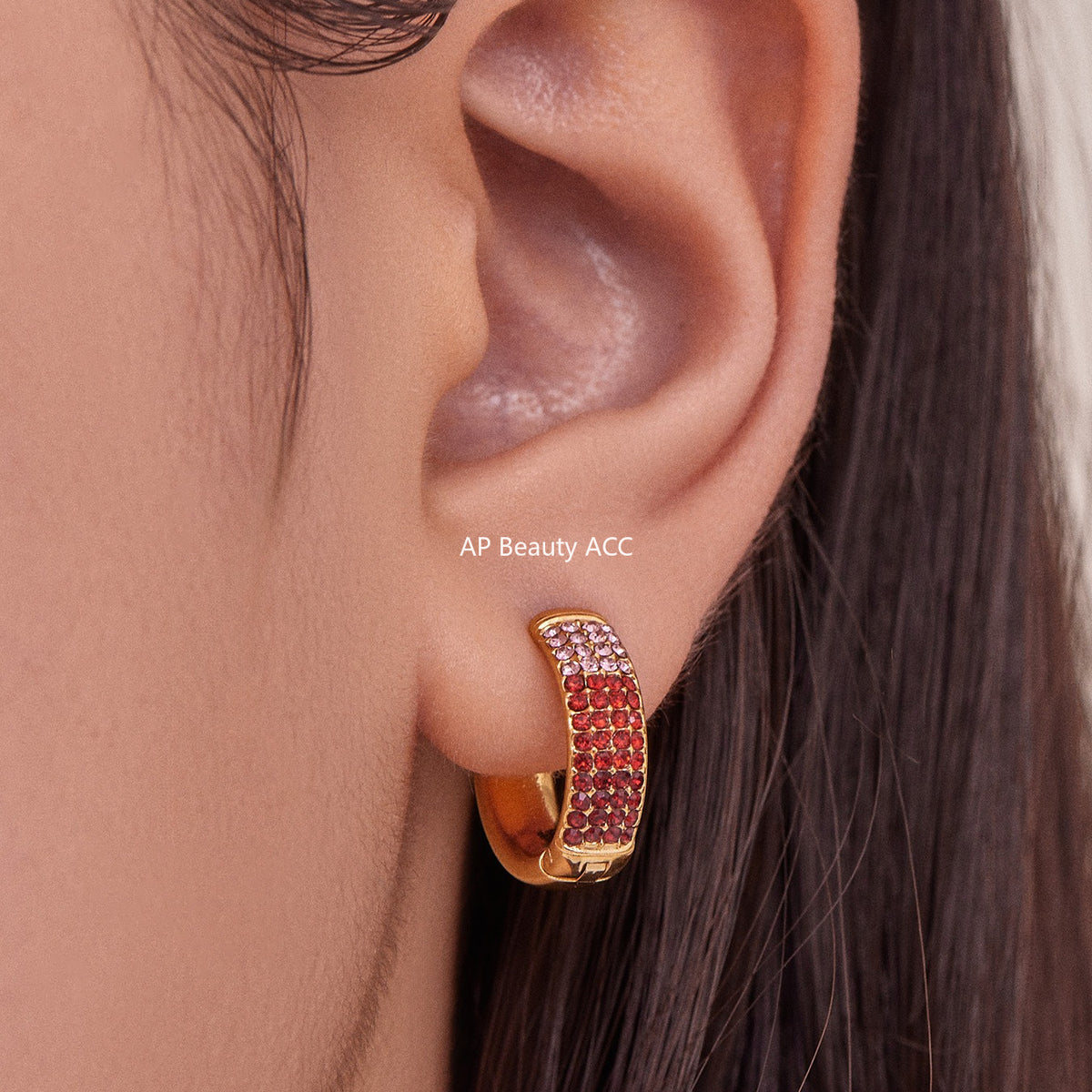 B廠-彩色鋯石拼色圓圈耳環大中小尺寸耳扣不鏽鋼鍍18k真金飾品「F931」25.11-2