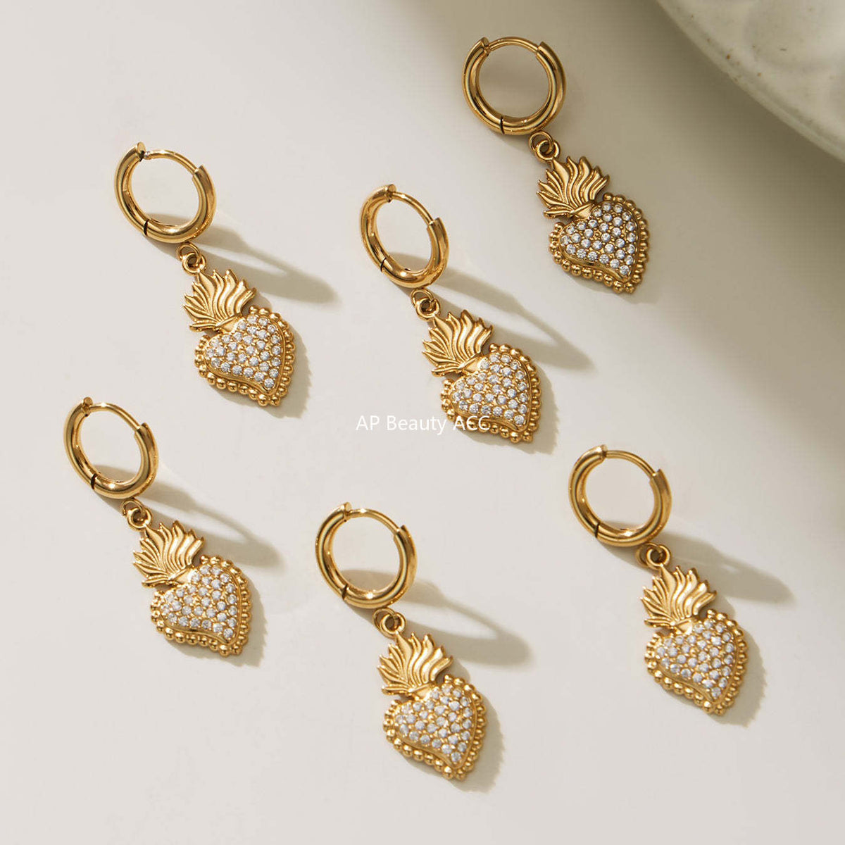 B廠-5A鋯石愛心皇冠吊墜項鍊耳環手鍊戒指套裝不鏽鋼鍍18k真金「TXP490」25.11-4