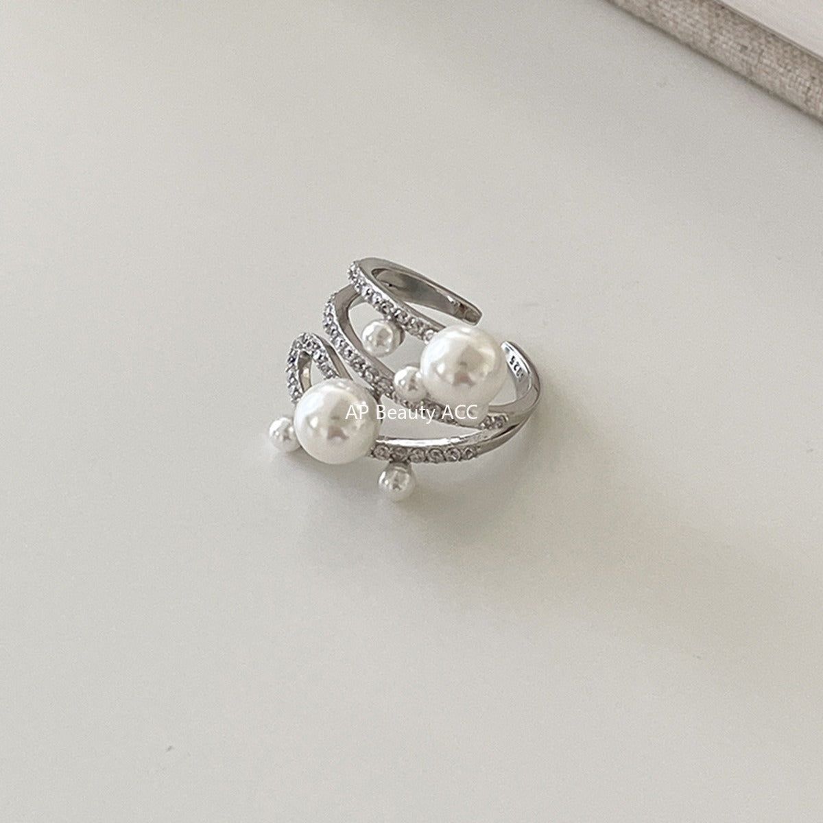 C廠-韓版優雅氣質冷淡風珍珠戒指女復古百搭高級感食指戒小眾設計指環「JZ-0728」25.11-1