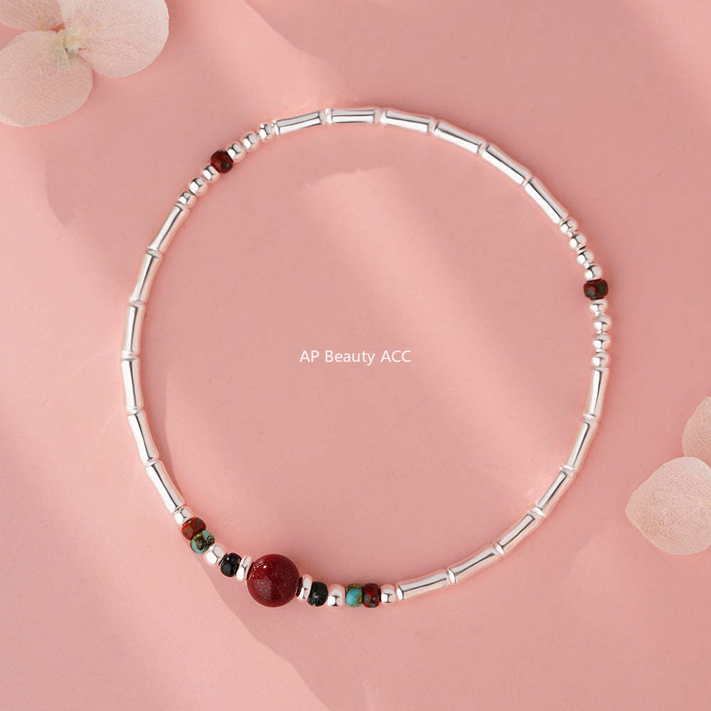 D廠-純銀S925硃砂竹節手鍊女新中式復古文藝甜美簡約溫柔手飾「YC4035SL_2」25.12-3