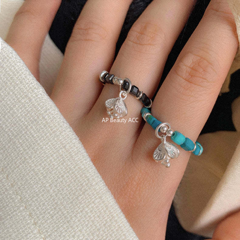 C廠-古風花朵葉子福袋小馬元寶蘋果紅瑪瑙彈力戒指S925純銀戒指女士「RB」25.11-4