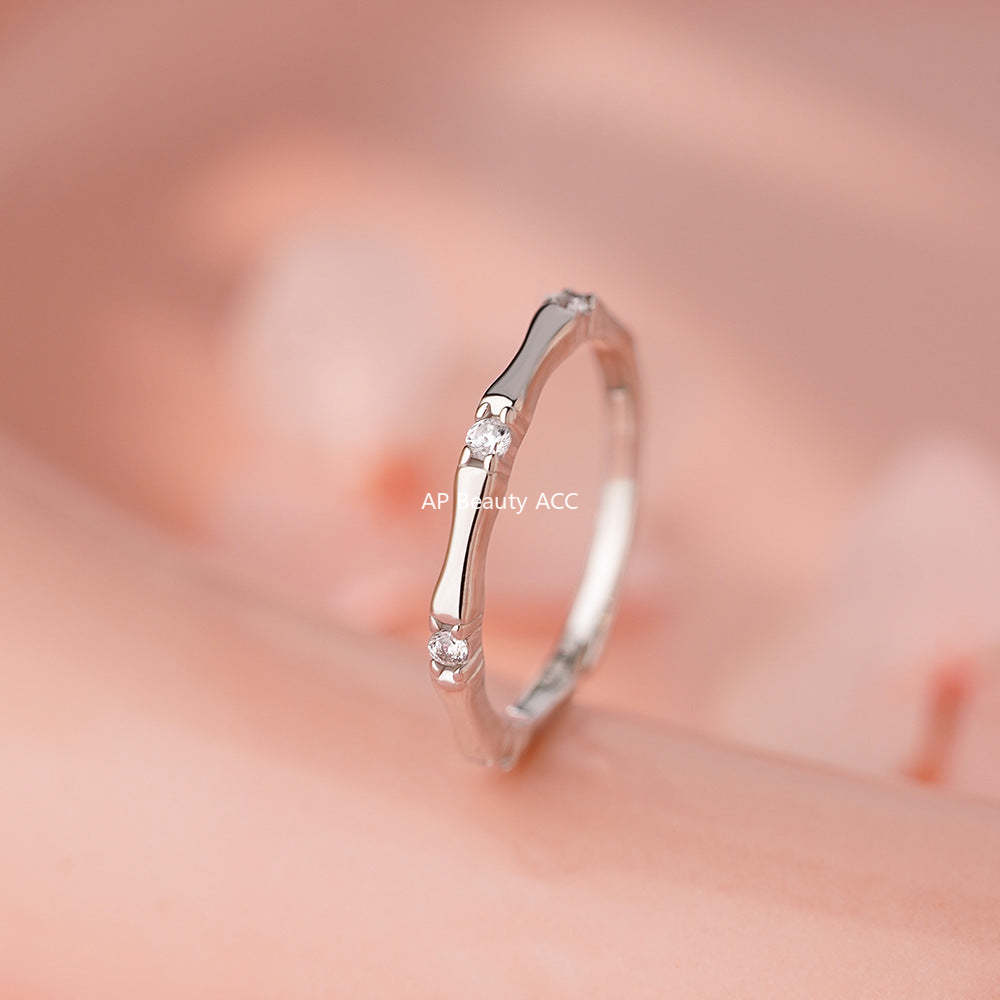 D廠-S999純銀新中式竹節鋯石戒指女國風小眾文藝復古百搭電鍍指環「YC5258R_1」25.12-2