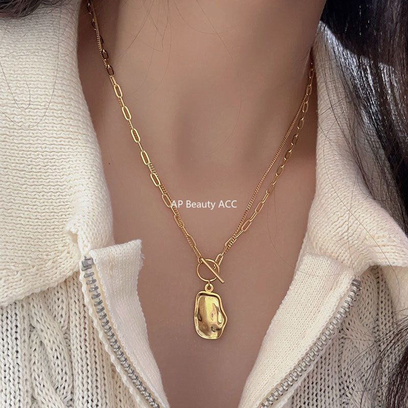 F廠-韓版飾品925純銀雙層異形項鍊簡約小眾chic網紅項鍊「B832」25.10-1