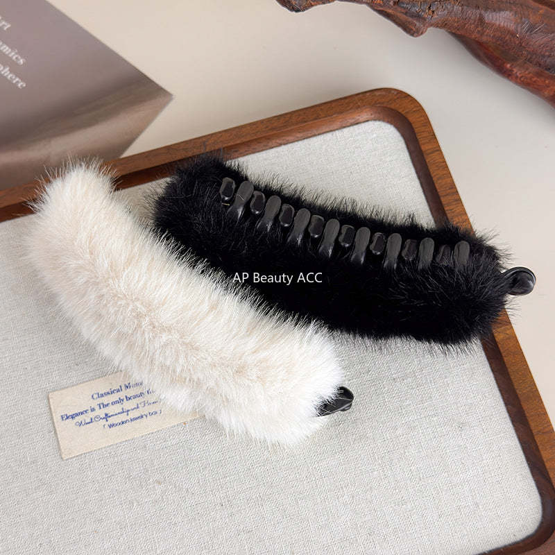 E廠-大號毛茸茸香蕉扭扭夾女秋冬高馬尾竪夾髮卡後腦勺半扎髮橫夾髮夾「27697」25.11-3