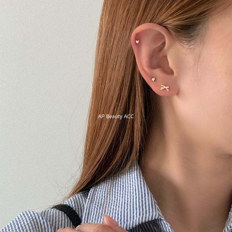 C廠-925純銀輕奢蝴蝶結耳釘女韓風簡約日常星星月亮耳環小眾高級耳飾「EH-4256」25.11-3