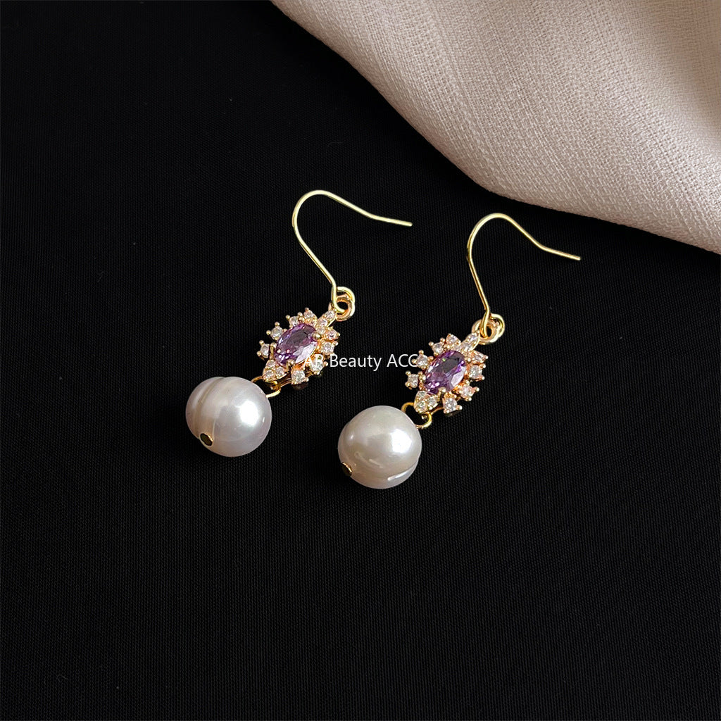 A廠-天然淡水珍珠微鑲鋯石清新甜美小香風手工耳環景區紀念品耳環「7027」25.11-1