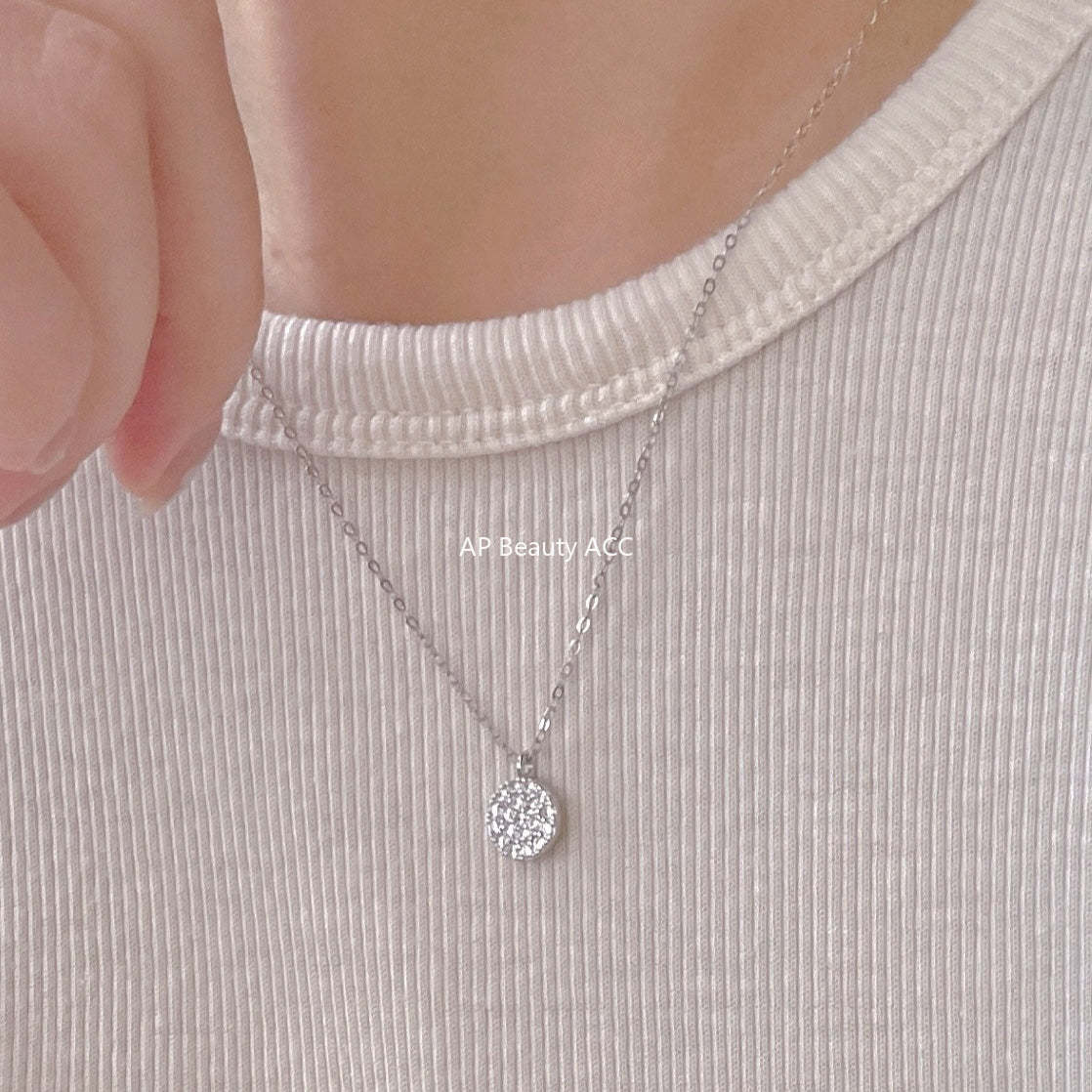 F廠-韓國韓版簡約銀飾 925純銀圓形滿鑽項鍊百搭INS風個性設計款項鍊「B1388」25.11-4