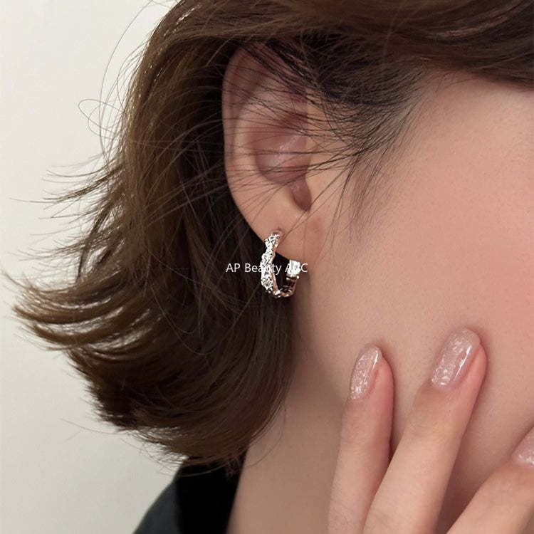 C廠-新款不規則錫紙紋銀針耳環女小眾簡約時髦素圈耳扣ins高級感耳環「EH-4315」25.12-2