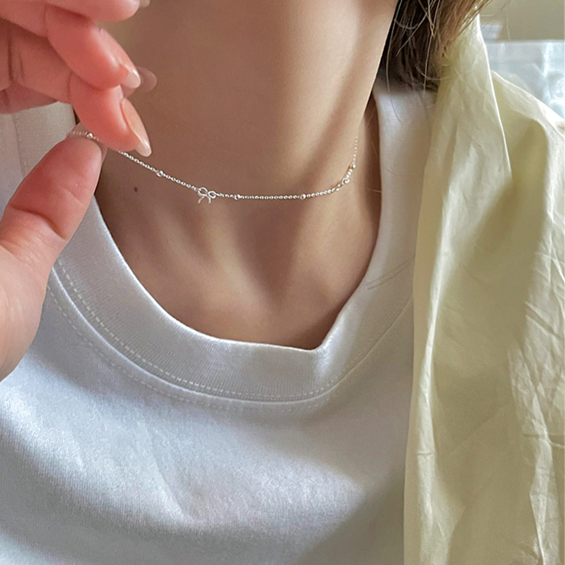C廠-輕奢氣質百搭愛心項鍊女高級感小眾設計純銀蝴蝶結鎖骨鏈精緻頸鏈「XL-1100」25.05-5