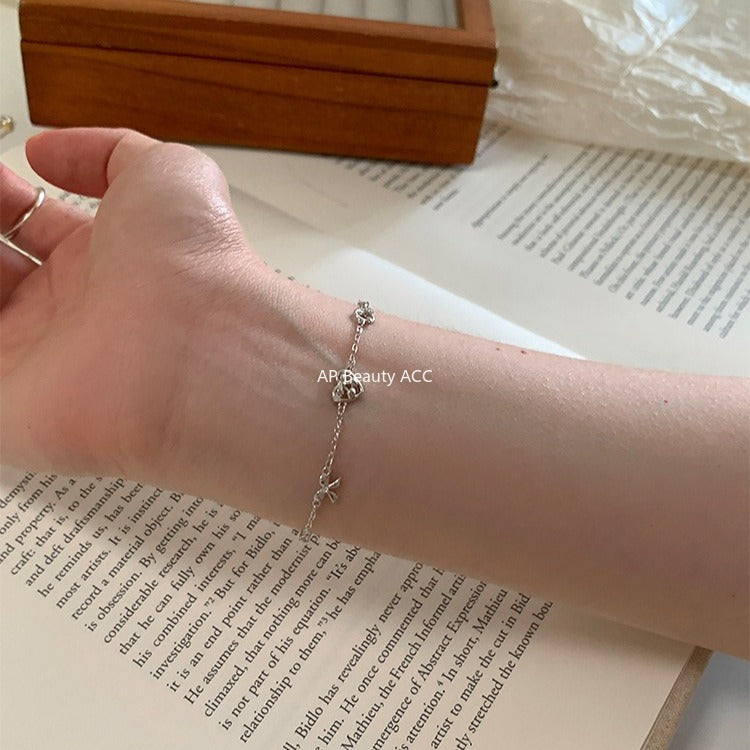 C廠-韓版愛心鹼水結手鍊女甜美小清新蝴蝶結純銀手飾小眾精緻設計飾品「SL-490」25.11-1