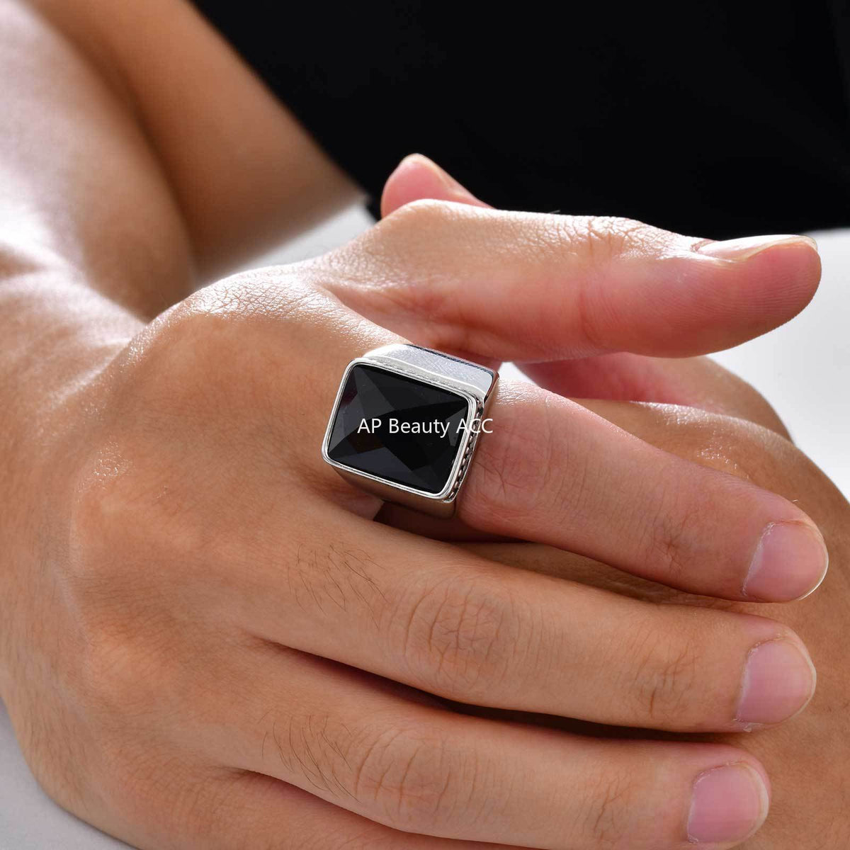 G廠-不鏽鋼嘻哈潮流時尚簡約玻璃切面個性ins風男士指環戒指「RC-923」25.11-2