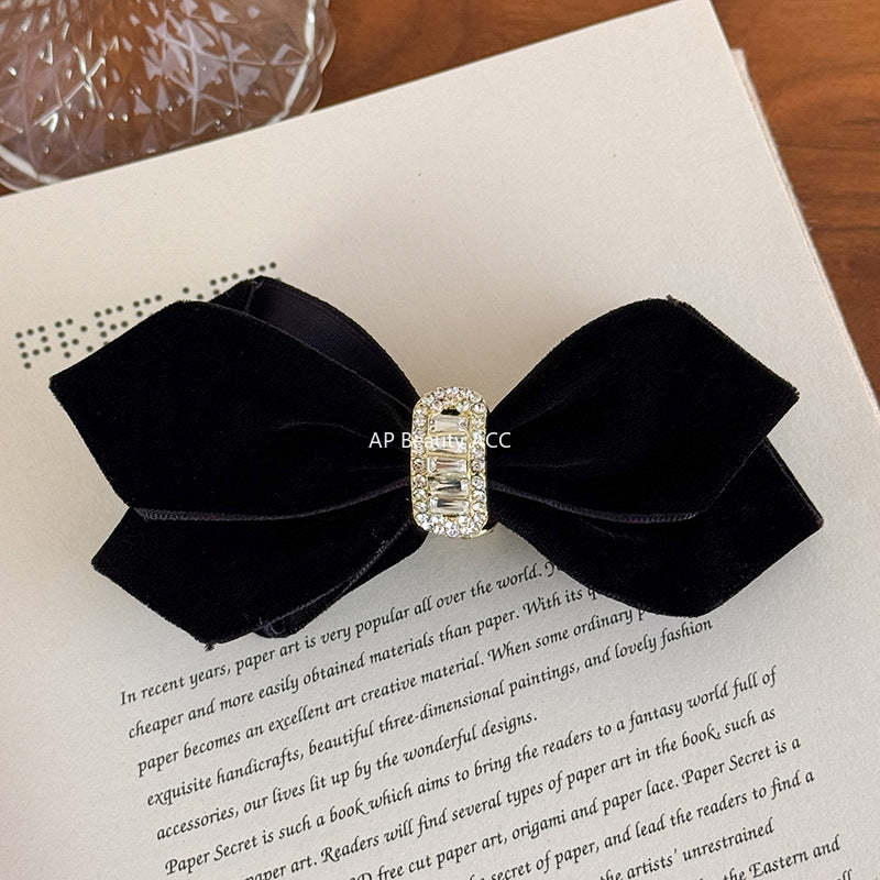 E廠-2025秋冬新款黑色絲絨蝴蝶結香蕉夾竪夾扎高馬尾頭飾髮夾女抓夾「27735」25.12-1