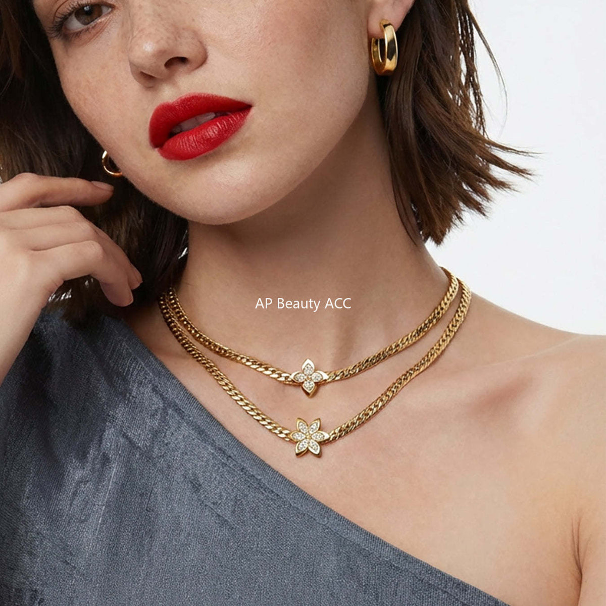 B廠-不鏽鋼超閃5A鋯石花朵吊墜項鍊手鍊INS小眾設計歐美熱銷新款飾品「TXP525」25.12-3