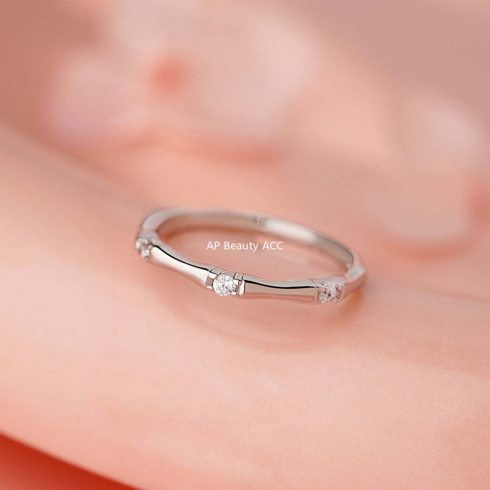 D廠-S999純銀新中式竹節鋯石戒指女國風小眾文藝復古百搭電鍍指環「YC5258R_1」25.12-2