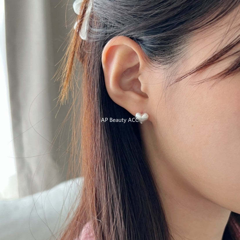 F廠-韓國韓版925純銀耳釘愛心拉絲耳釘簡約時尚氣質ins風耳環「C1191」25.12-3