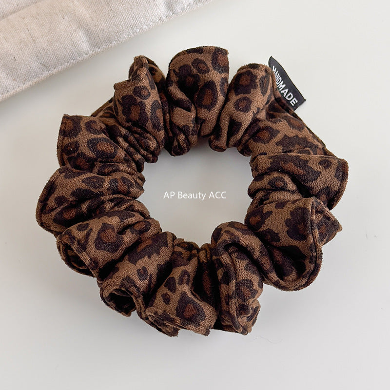 E廠-韓系新款豹紋麂皮絨小腸髮圈女簡約氣質少女丸子頭繩馬尾皮筋髮繩「27656」25.11-2