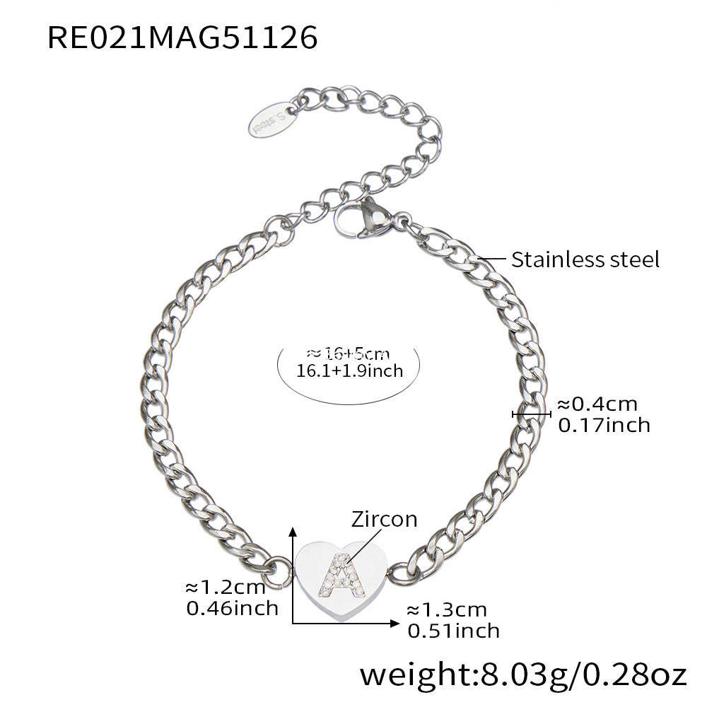 B廠-不鏽鋼愛心字母鑲嵌鋯石吊墜項鍊手鍊套裝 歐美個性首飾鍍18k真金「RP021」25.12-1