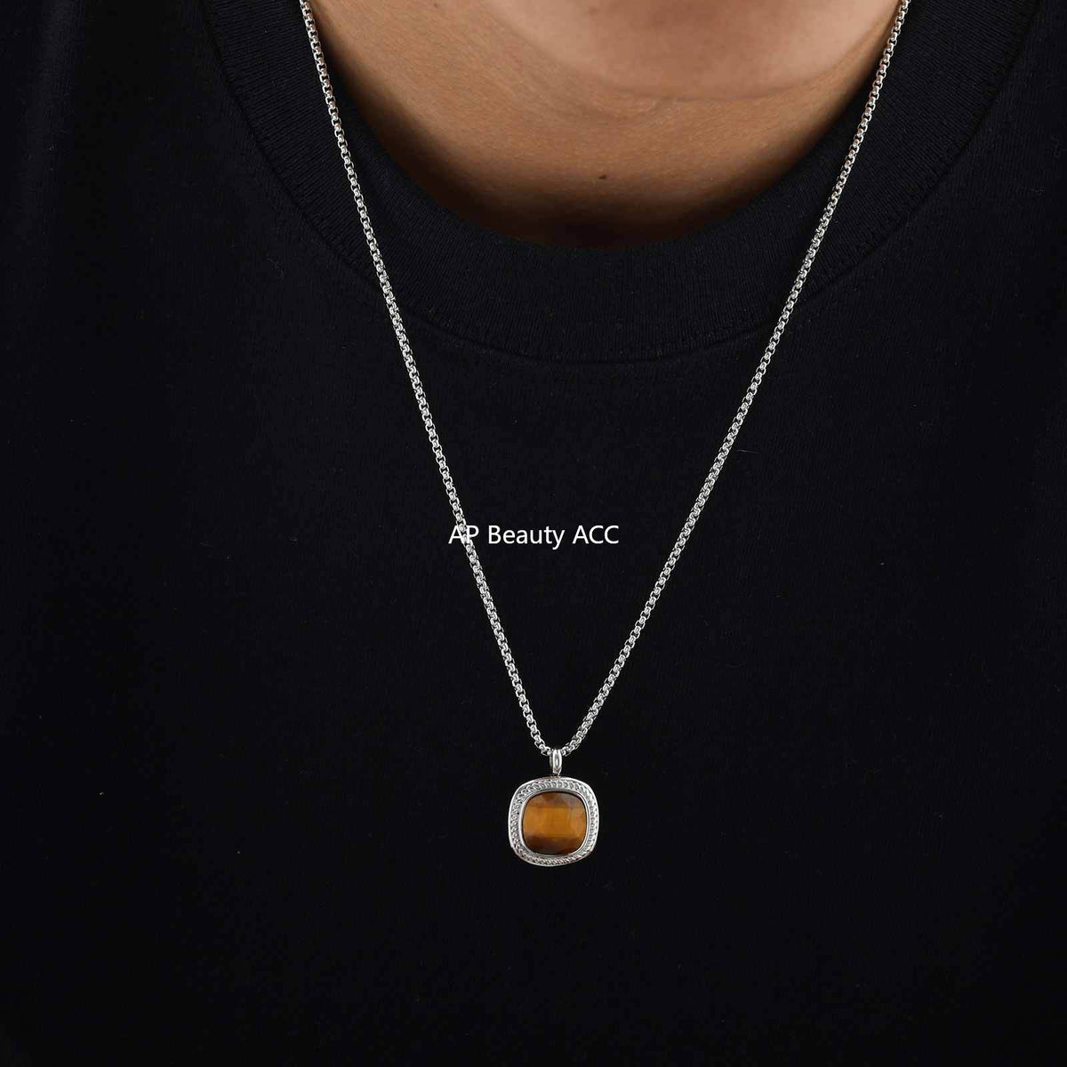 G廠-鈦鋼跨境方形切面吊墜項鍊夏季百搭男士簡約時尚設計感項墜「NC-353」25.11-1