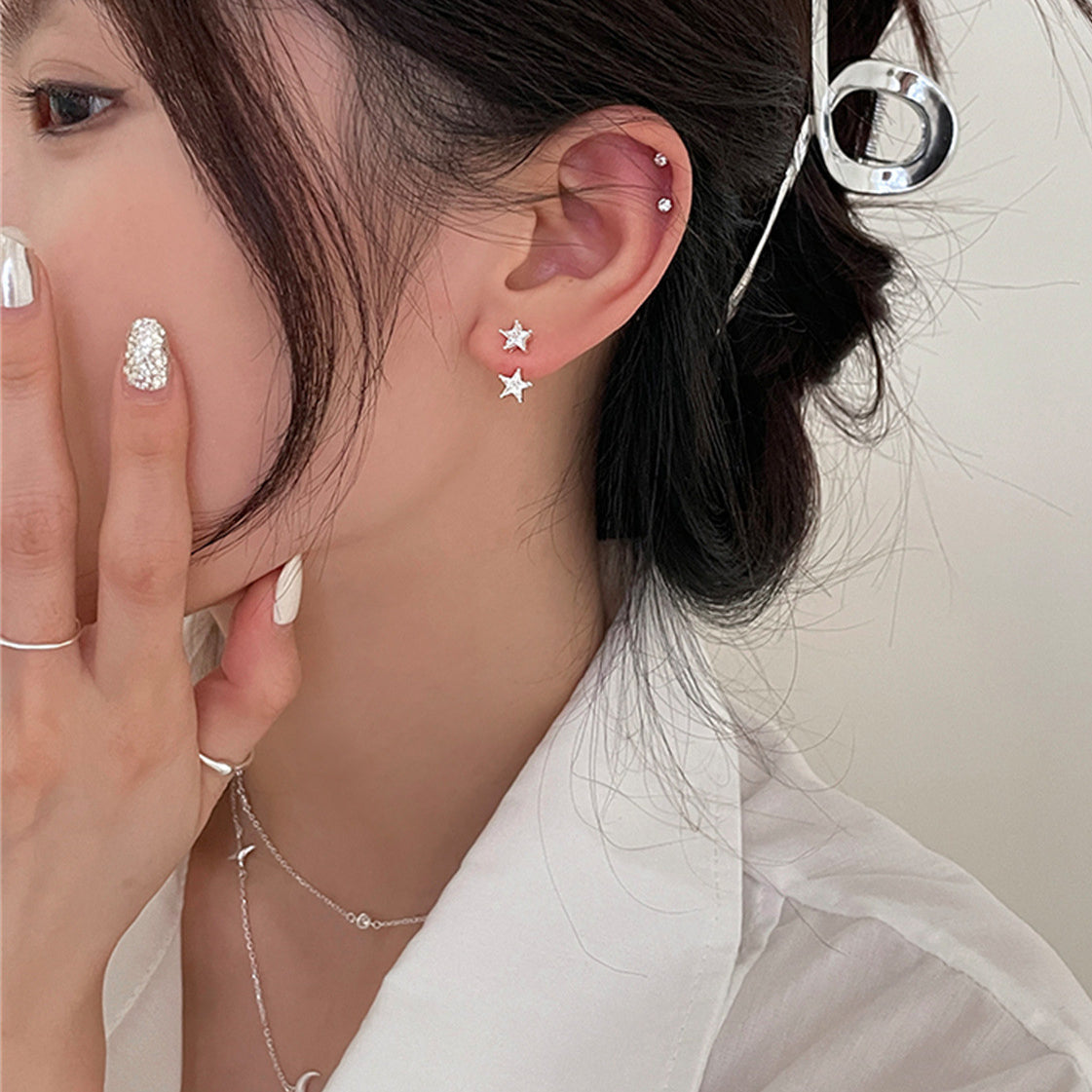 C廠-925銀針後掛式星星耳釘女ins輕奢高級感鋯石耳環極簡百搭氣質耳飾「EH-3761」25.08-4