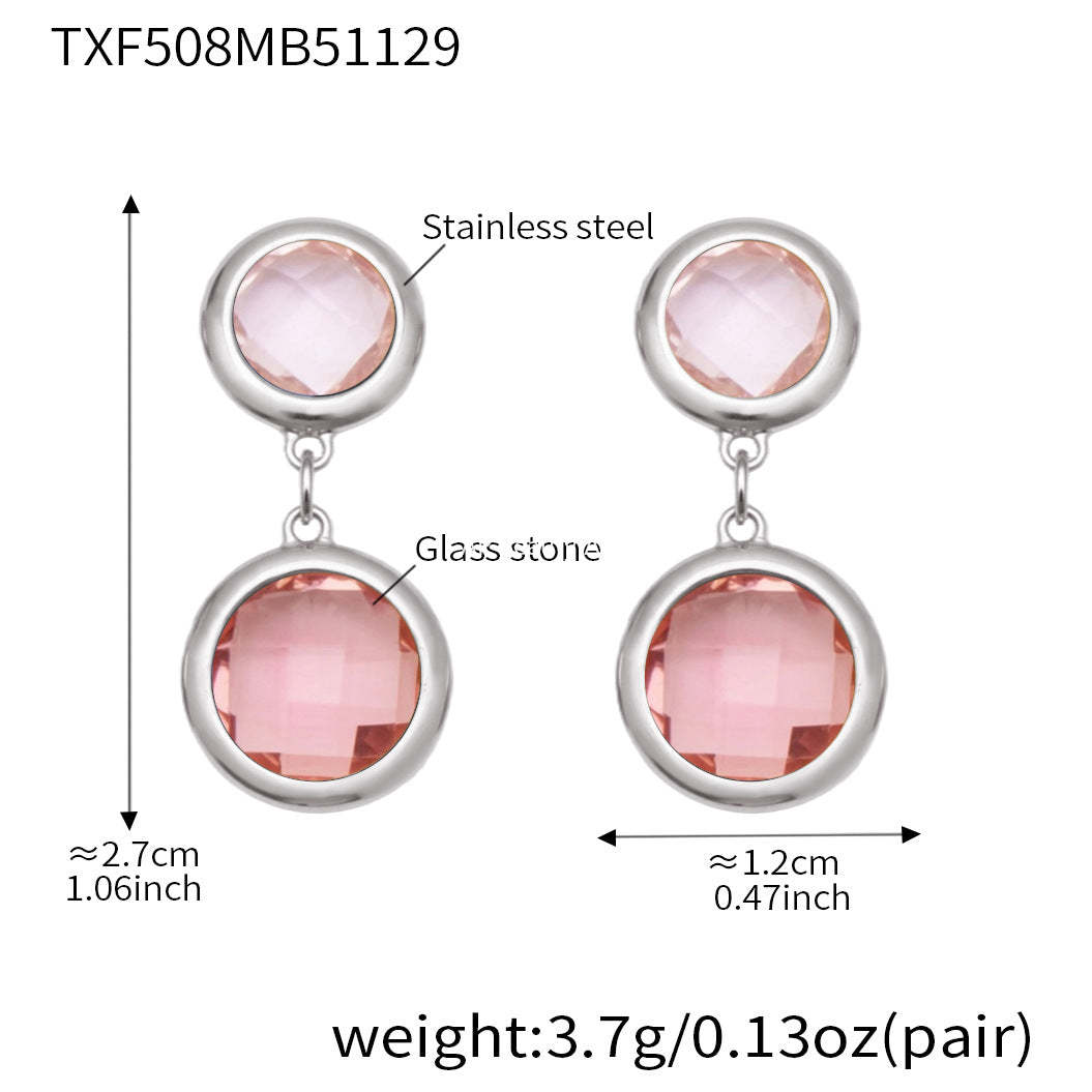 B廠-不鏽鋼滿鑽鋯石切麵包邊玻璃石手鍊耳環鍍18k真金首飾套裝不掉色「TXE508」25.12-1