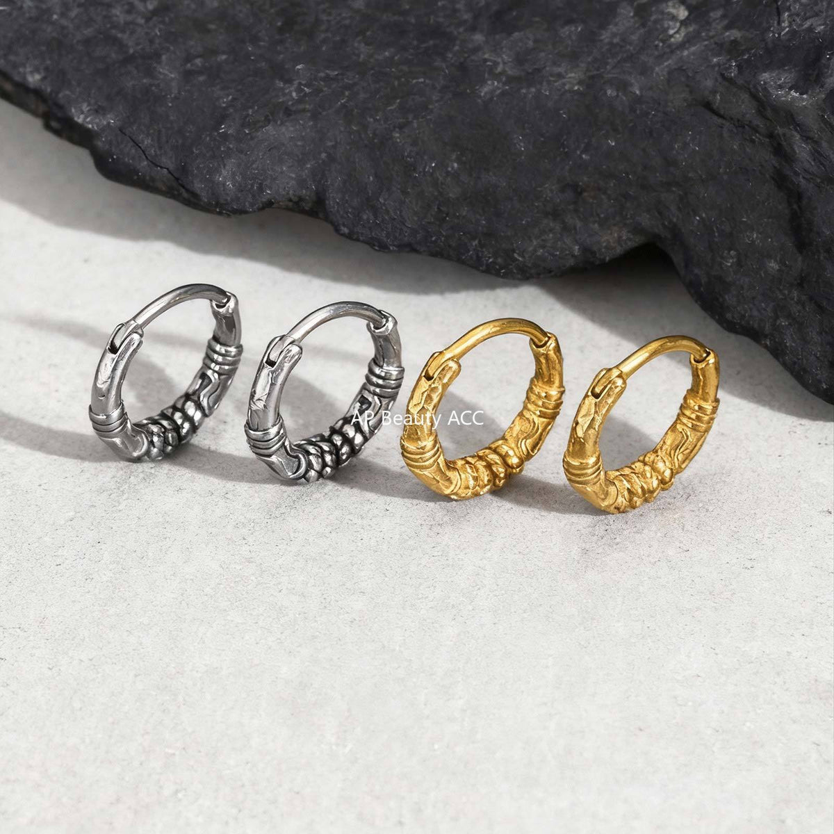 G廠-不鏽鋼個性嘻哈朋克暗黑風幾何花紋耳圈金色「EH-647」25.12-1