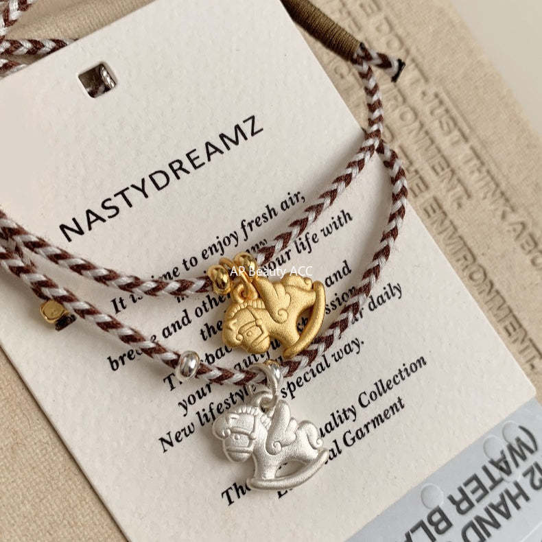 C廠-搖搖馬木馬2026屬馬生肖馬年S925純銀手工紅色（可調節）編繩手鍊「1630」25.12-3