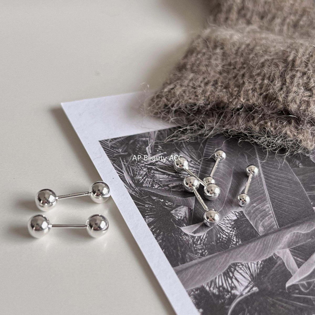 F廠-歐美韓國925純銀耳釘冷淡風圓珠耳環耳扣耳飾「C876」25.12-1