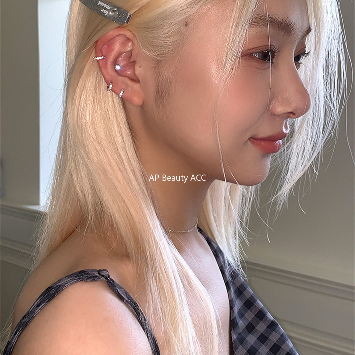 C廠-極簡冷淡風鋯石耳環女輕奢高級感mini純銀耳圈精緻時尚氣質耳扣「EH-4209」25.10-3