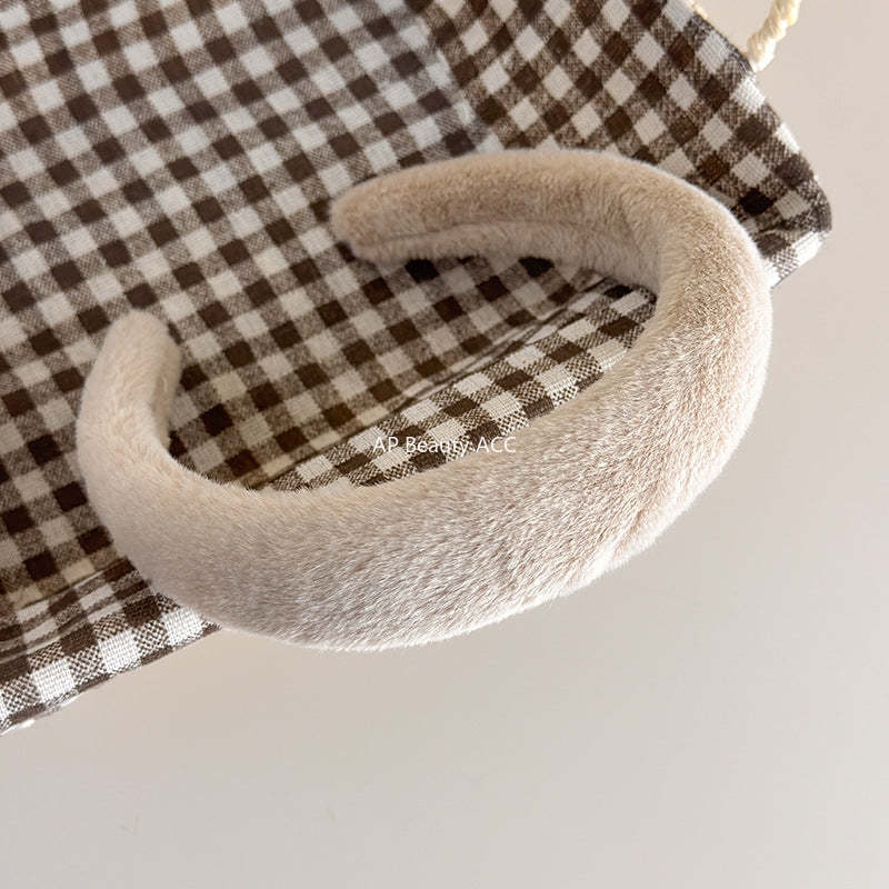 E廠-秋冬仿兔毛軟糯毛毛高顱頂寬髮箍氣質百搭溫暖毛絨絨壓髮頭箍髮飾「19179」25.11-3