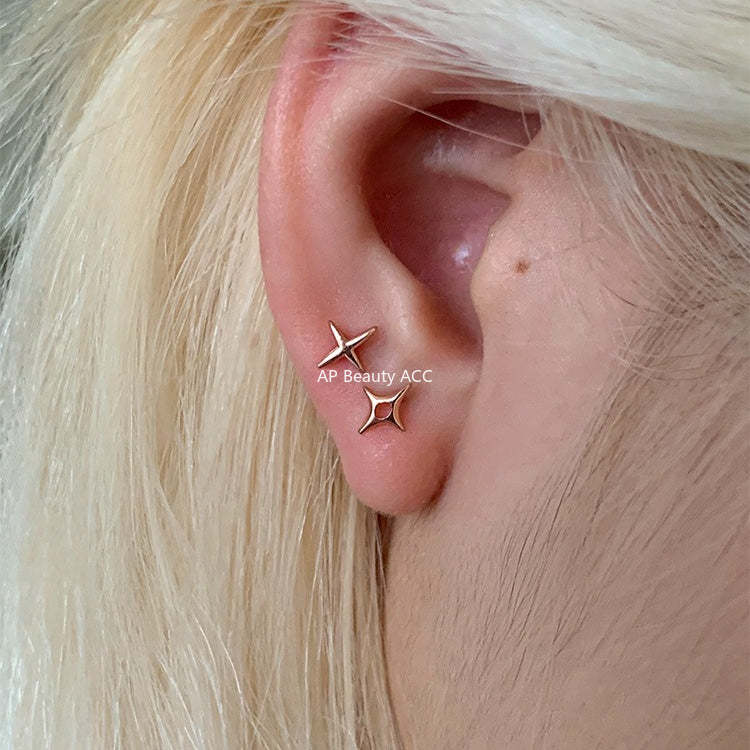 C廠-925純銀輕奢蝴蝶結耳釘女韓風簡約日常星星月亮耳環小眾高級耳飾「EH-4256」25.11-3