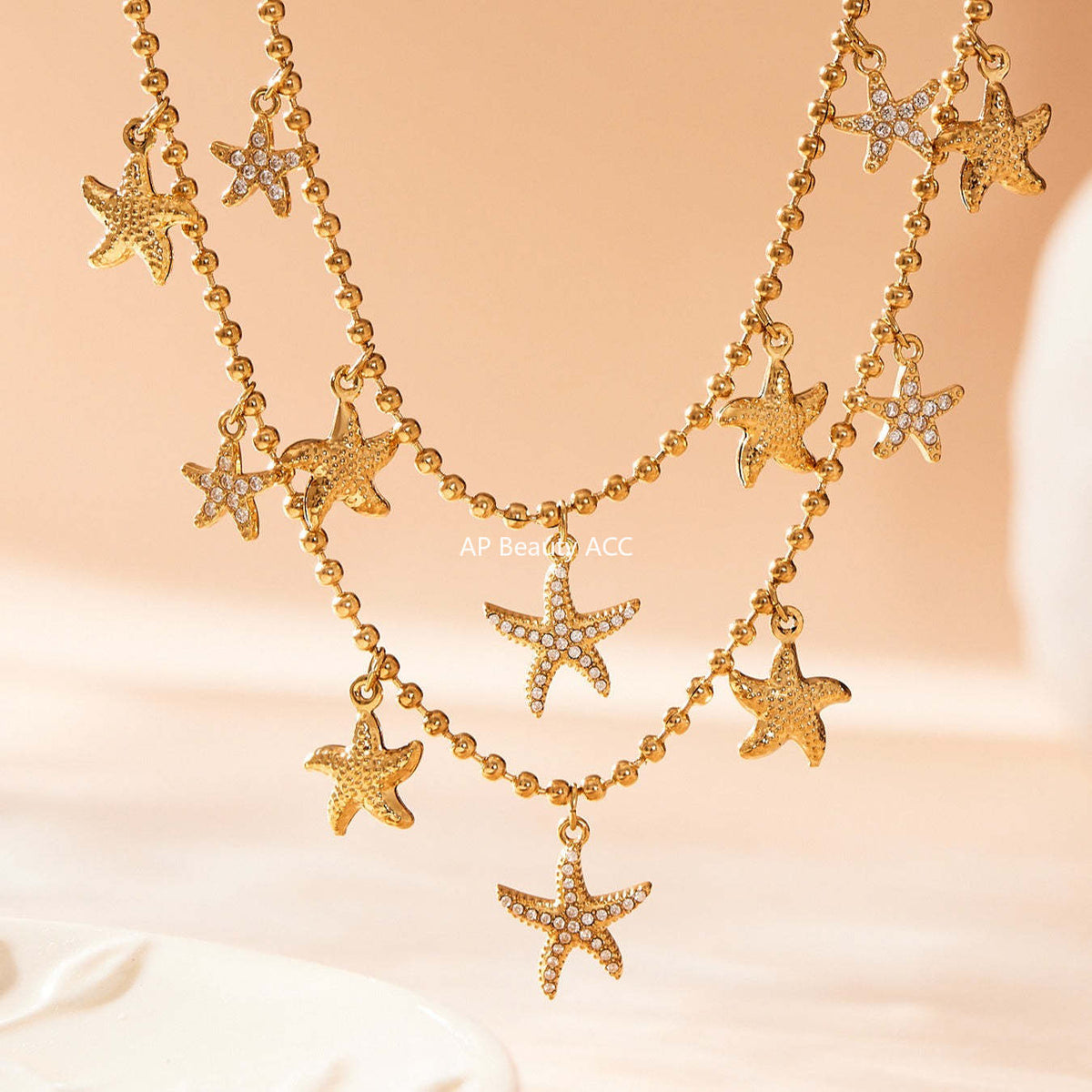 B廠-跨境新款不鏽鋼鋯石海星吊墜耳環項鍊手鍊套裝簡約鑲鑽配飾「TXP478」25.11-4