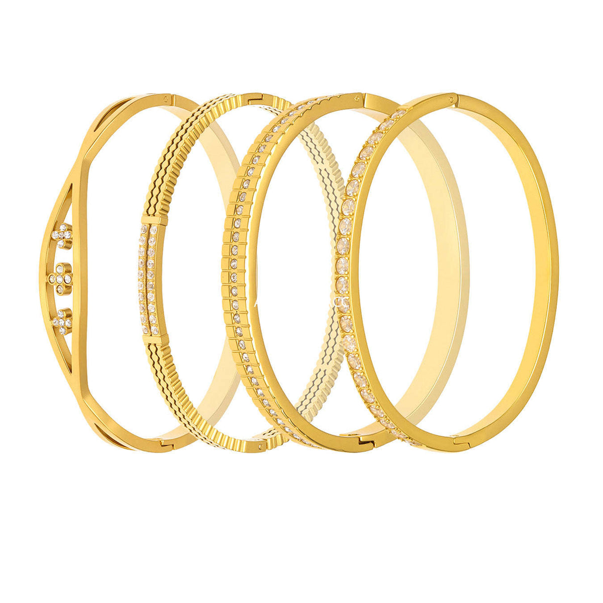 B廠-不鏽鋼單排鑽鋯石卡扣手鐲組合歐美時尚潮酷手飾品鍍18k金不掉色「Z512-15」25.12-2