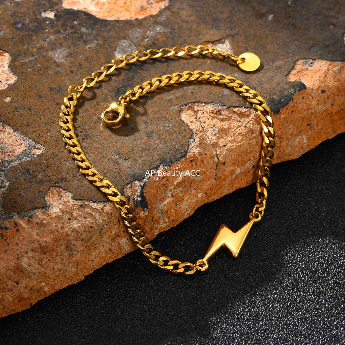 G廠-不鏽鋼六面磨鏈簡約個性情侶飾品鋼色閃電造型手鍊「BR-2620」25.11-1