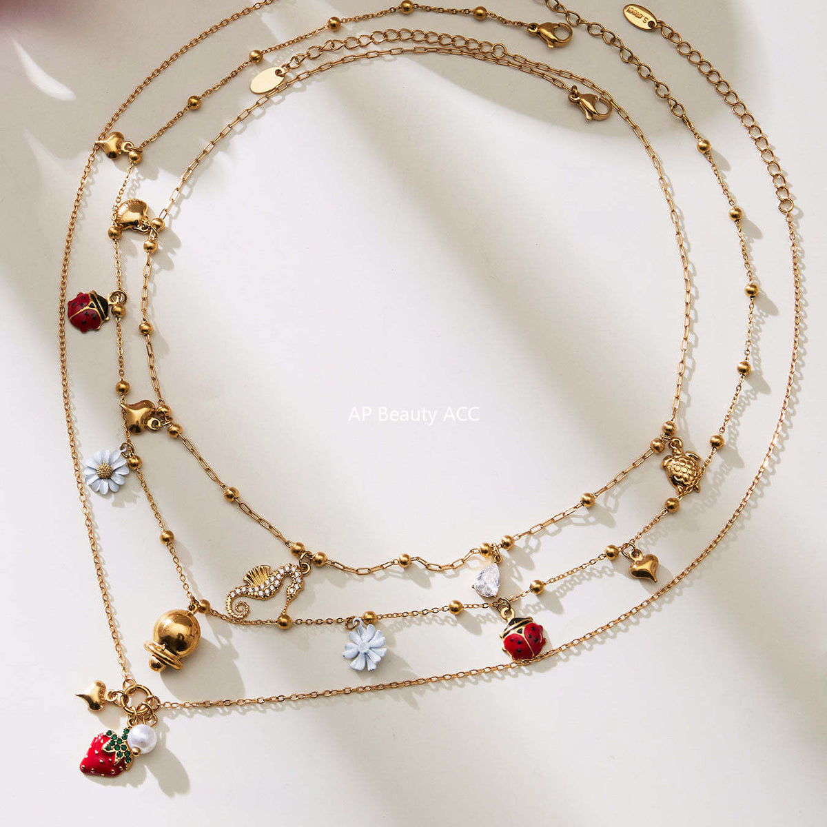 B廠-不鏽鋼DIY多配件鑲嵌鋯石海馬吊墜鎖骨項鍊鍍18k真金歐美時尚飾品「P755」25.11-4