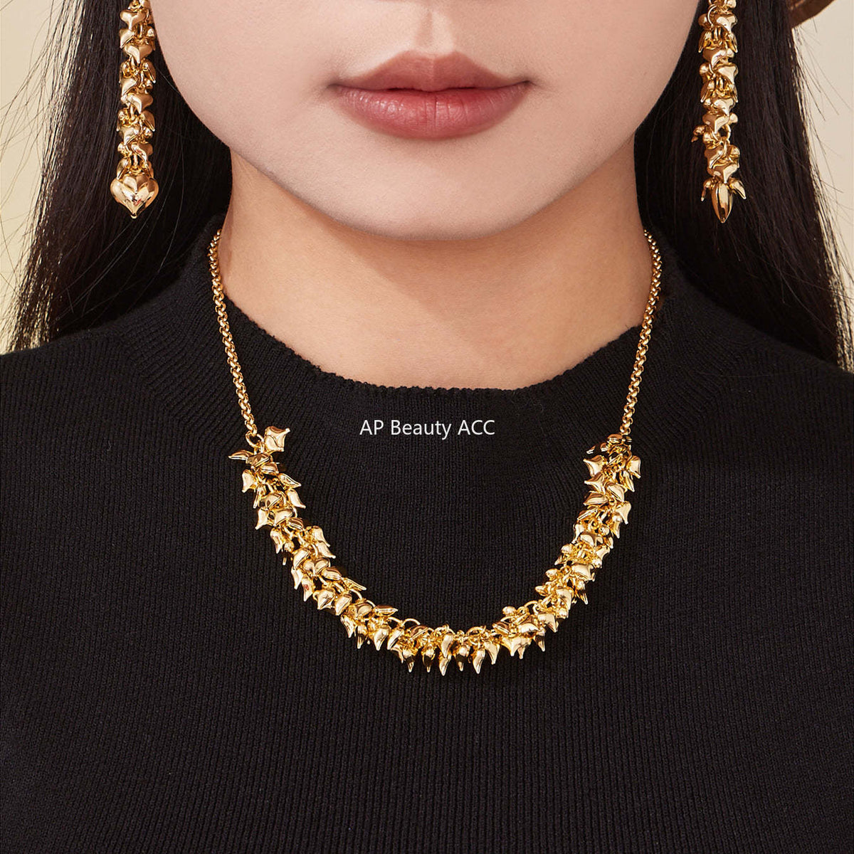 B廠-不鏽鋼多個桃心吊墜項鍊歐美時尚簡約輕奢風飾品鍍18k真金「P1700」25.11-3